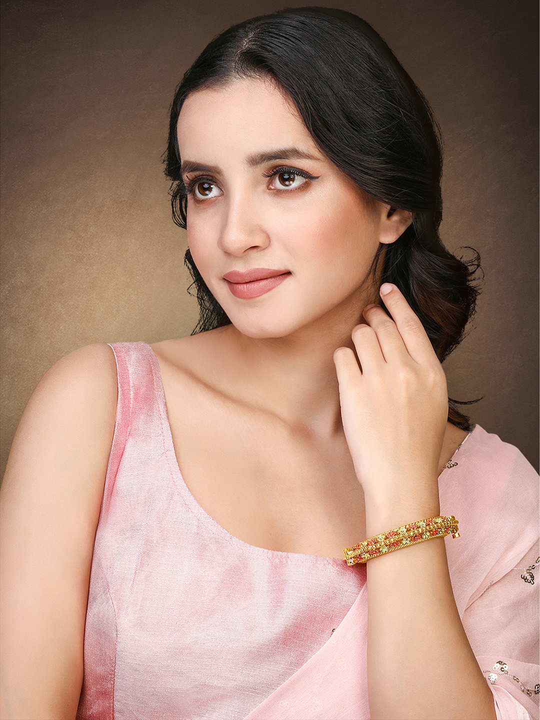 

Peora Gold-Plated Floral Design Kada Bangle