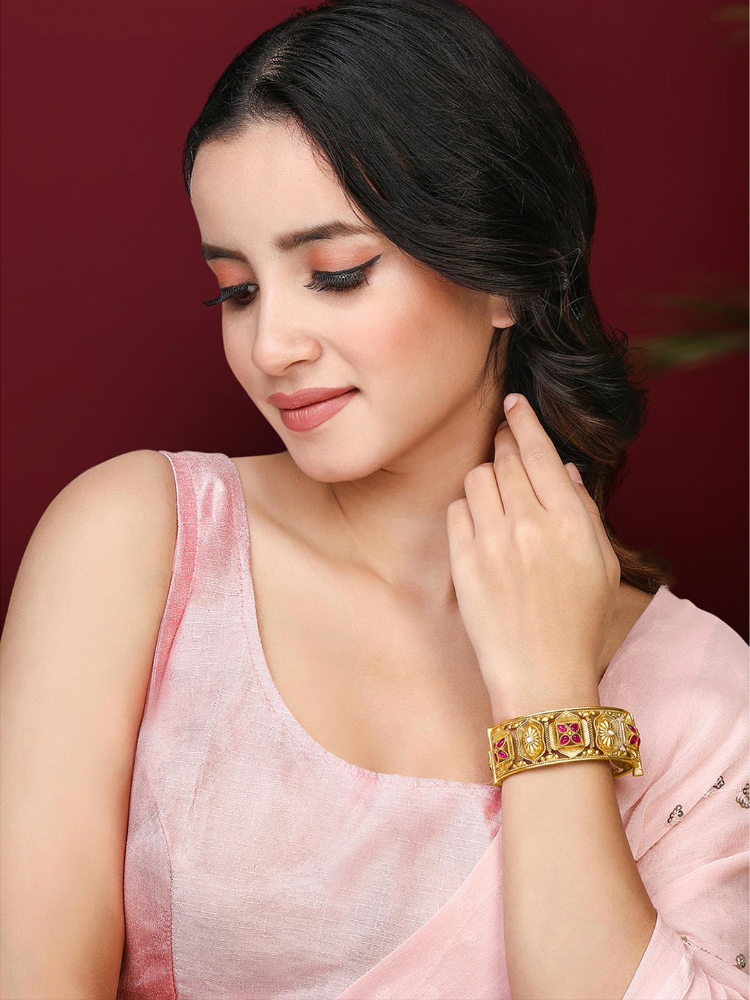 

Peora Gold-Plated Stone-Studded Kada Bangle