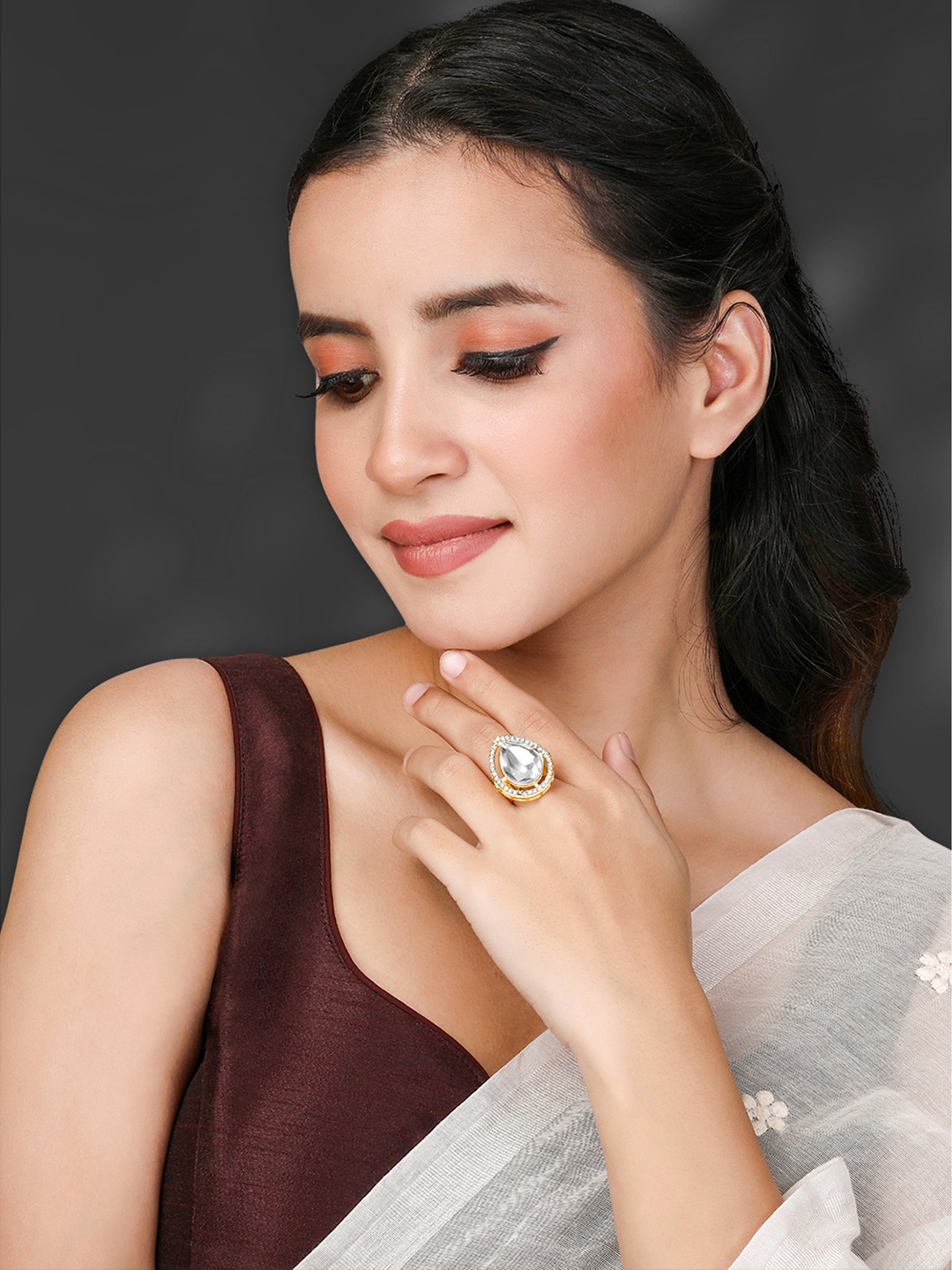 

Peora Gold-Plated Stone Studded Adjustable Finger Ring