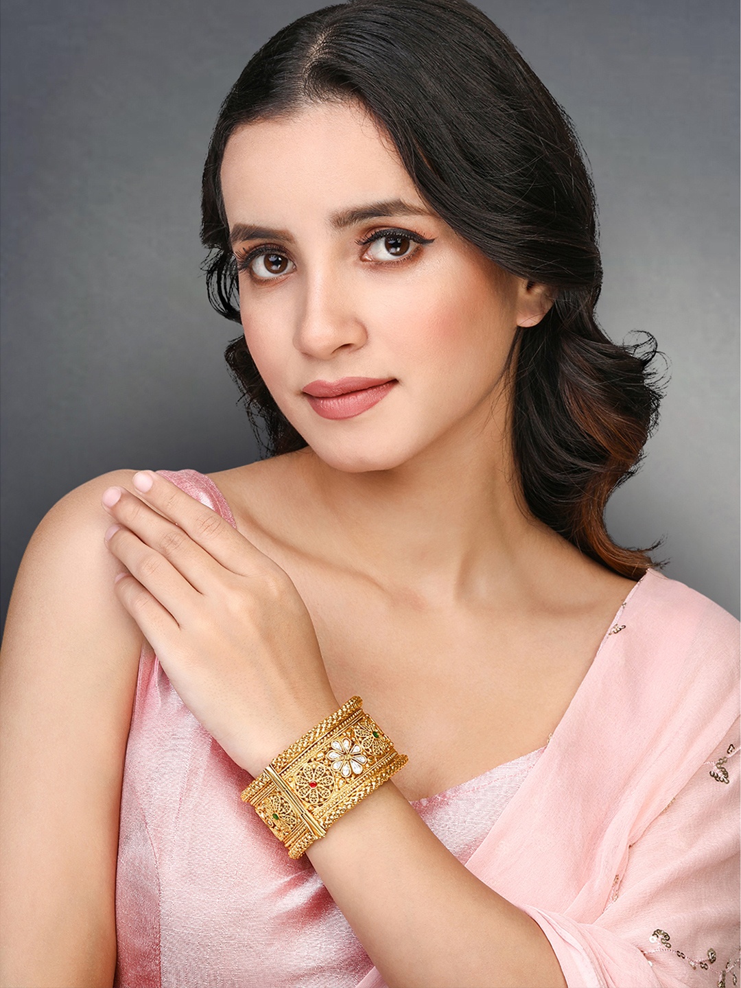 

Peora Gold-Plated Stone-Studded Thick Kada Bangle