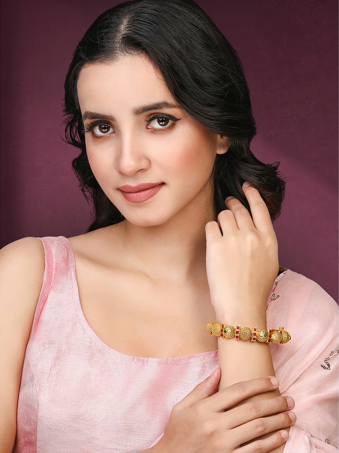 

Peora Gold-Plated Stone-Studded Kada Bangle