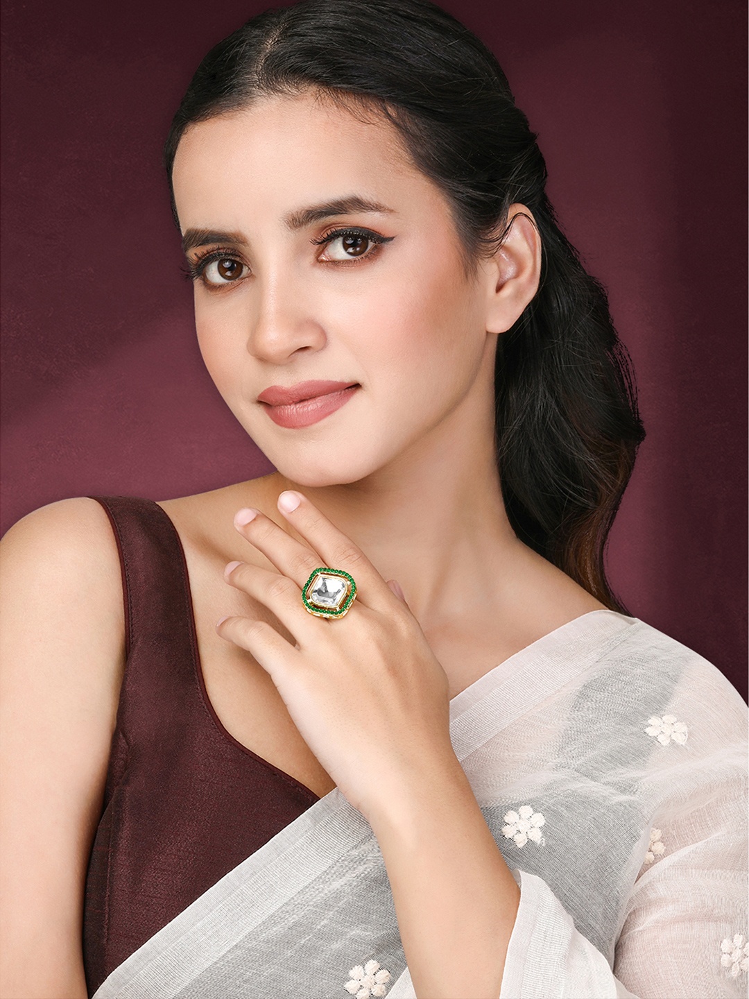 

Peora Gold-Plated Stone Studded Adjustable Finger Ring