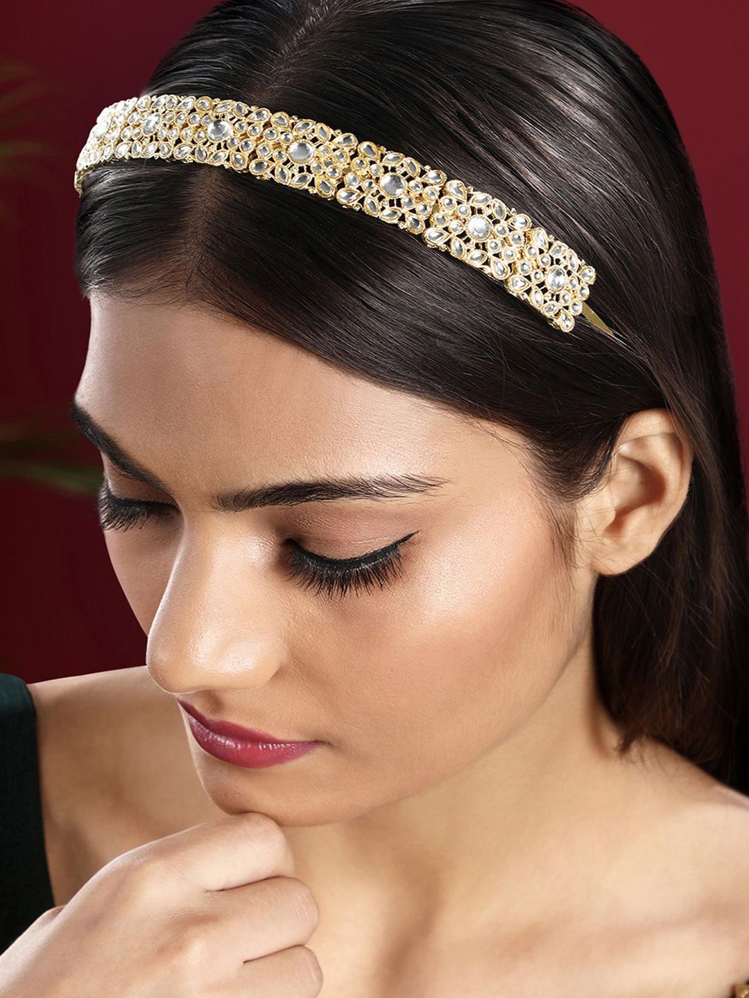 

Peora Women Embellished Kundan Studded Hairband, Gold