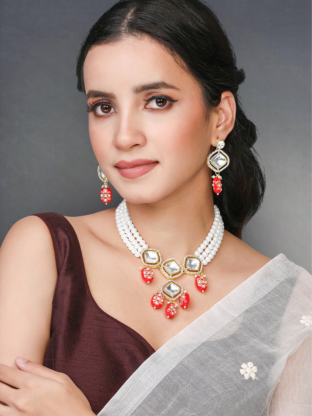 

Peora Gold-Plated Crystals & CZ Stone-Studded & Beaded Jewellery Set