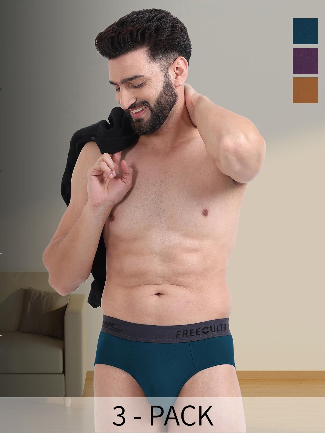

FREECULTR Men Pack Of 3 Basic Briefs, Brown