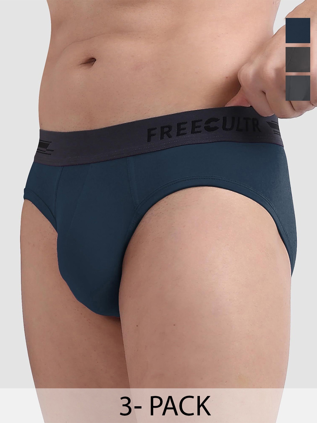 

FREECULTR Men Pack Of 3 Mid-Rise Anti Bacterial Basic Briefs FC-XT-B-SG-PB-AG_S, Grey