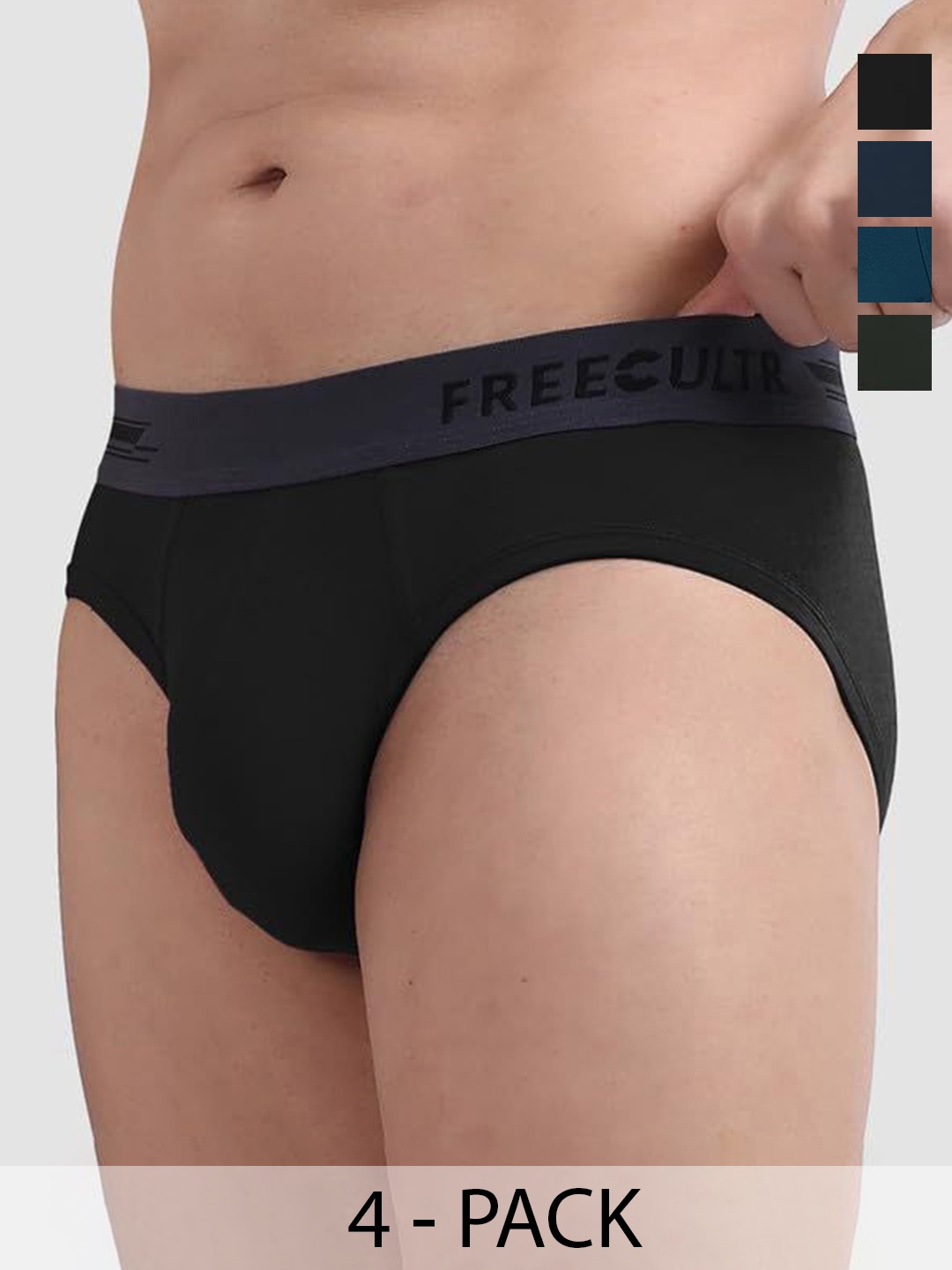 

FREECULTR Men Pack Of 3 Basic Briefs FCPXTBMBPBPOBSEGS, Black