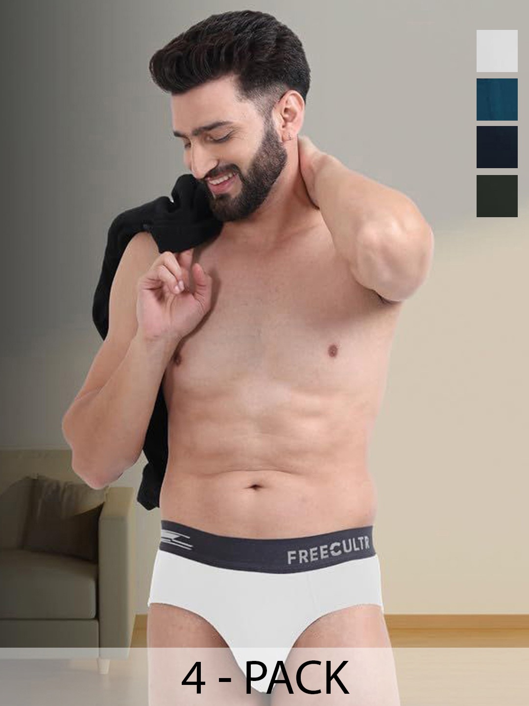 

FREECULTR Pack Of 4 Anti Bacterial Micromodal Basic Briefs FCP-XT-B-CW-MB-PB-SEG-S, White