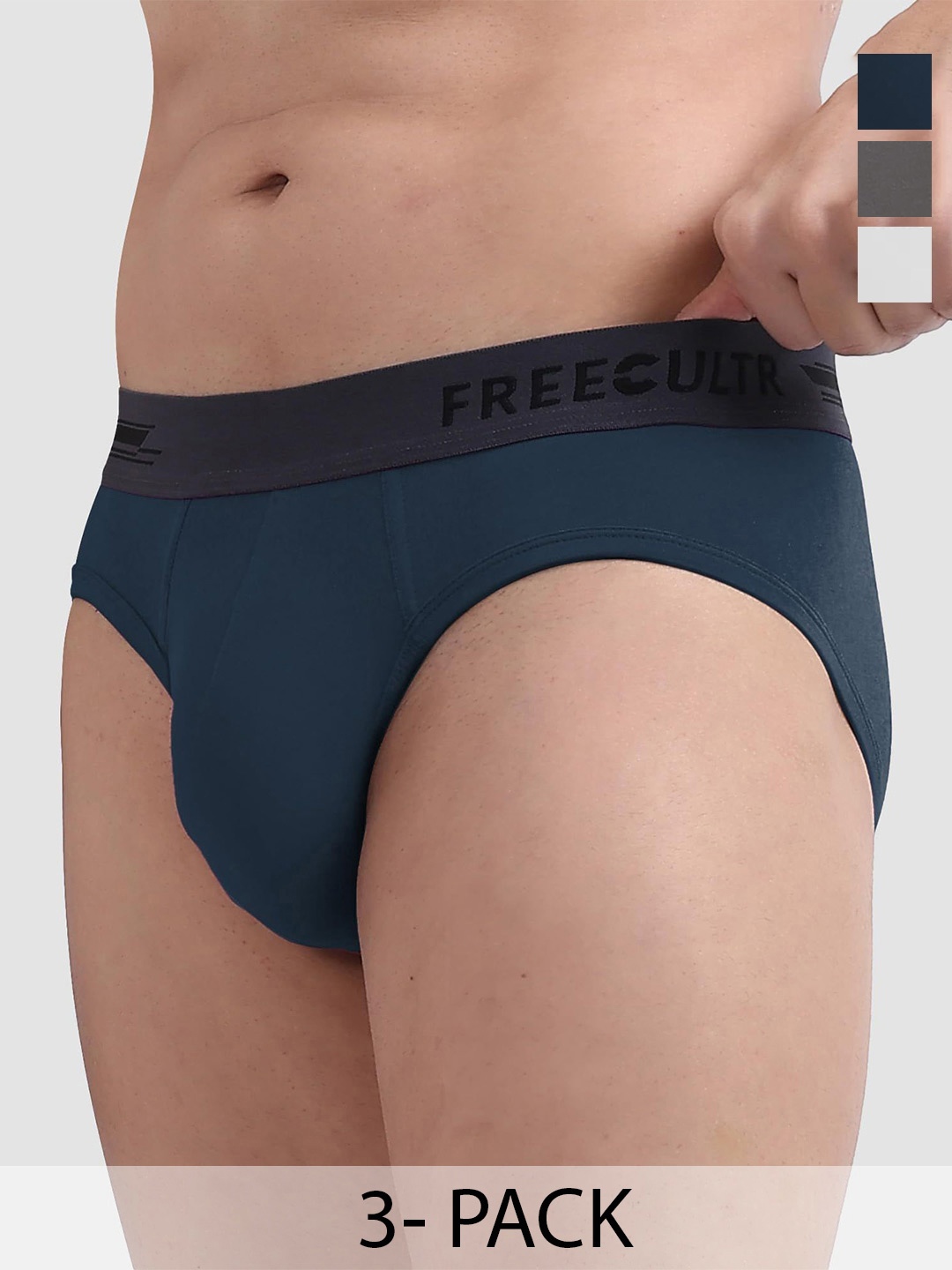 

FREECULTR Men Pack Of 3 Basic Briefs, Navy blue