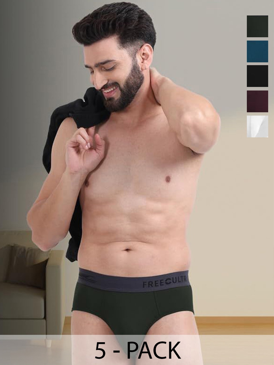 

FREECULTR Men Pack Of 5 Anti Bacterial Basic Briefs FCP-XT-B-CW-MB-POB-SEG-SW-S, Black