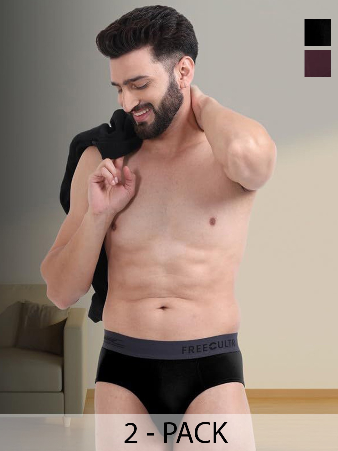 

FREECULTR Men Pack Of 2 Basic Briefs, Purple