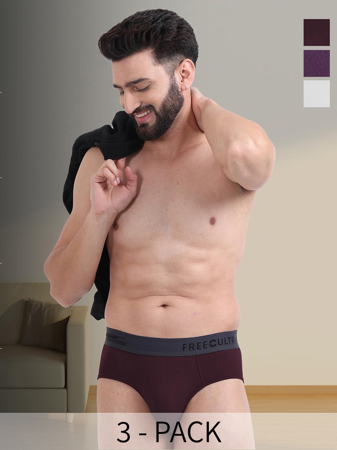 

FREECULTR Men Pack Of 3 Basic Briefs, Maroon