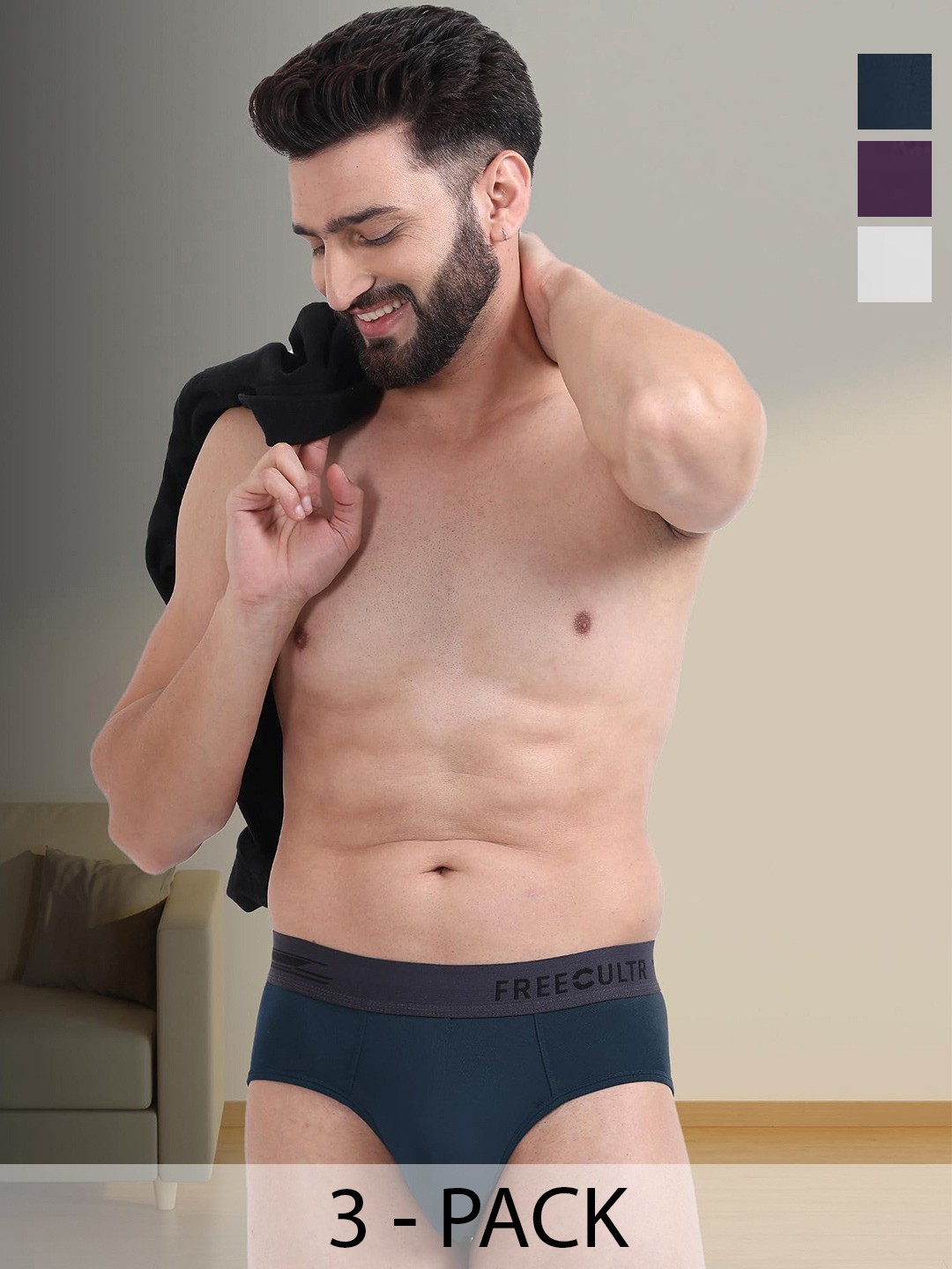 

FREECULTR Men Pack Of 3 Basic Briefs, Navy blue