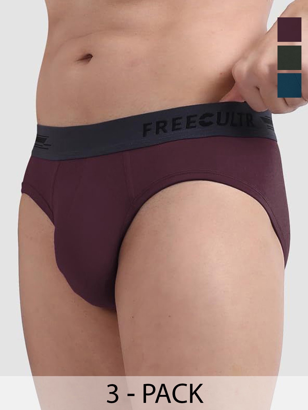 

FREECULTR Men Pack Of 3 Anti Bacterial Basic Briefs FC-XT-B-SW-MB-SEG_S, Maroon