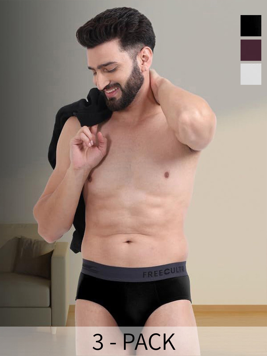 

FREECULTR Pack Of 3 Men Anti Bacterial Ribbed Basic Briefs FC-XT-B-POB-SW-CW-XXXL, Maroon