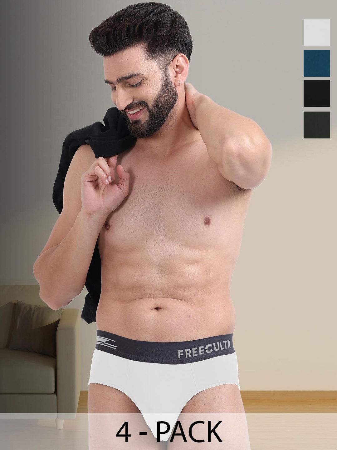

FREECULTR Pack Of 4 Men Anti Bacterial Ribbed Basic Briefs, White