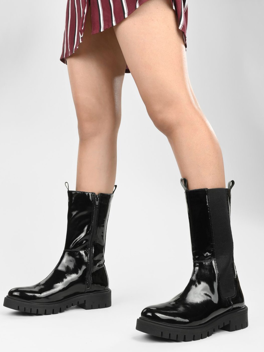 

ADORLY Women Casual Flatform Heeled Rain Boots, Charcoal