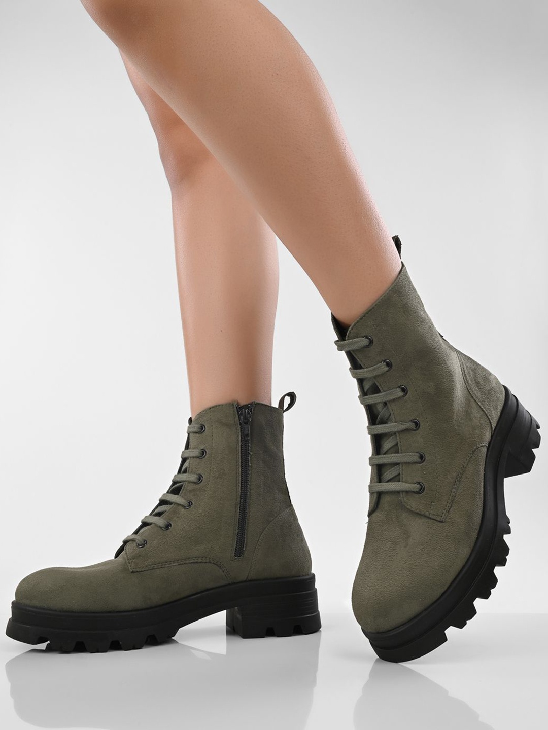 

ADORLY Women Lace-Ups Chunky Boots, Olive