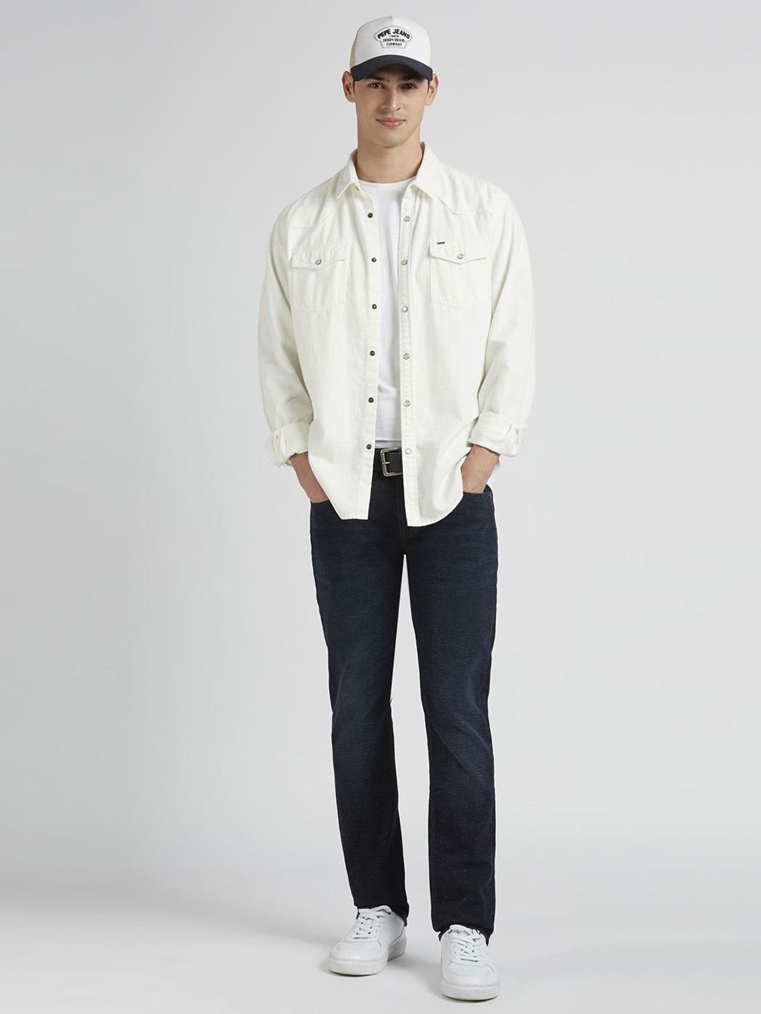 

Pepe Jeans Men Spread Collar Solid Cotton Casual Shirt, White