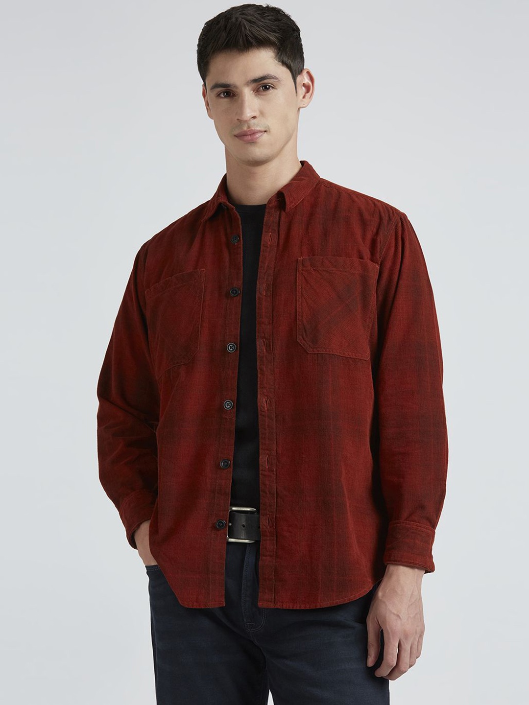 

Pepe Jeans Men Spread Collar Checked Cotton Casual Shirt, Red