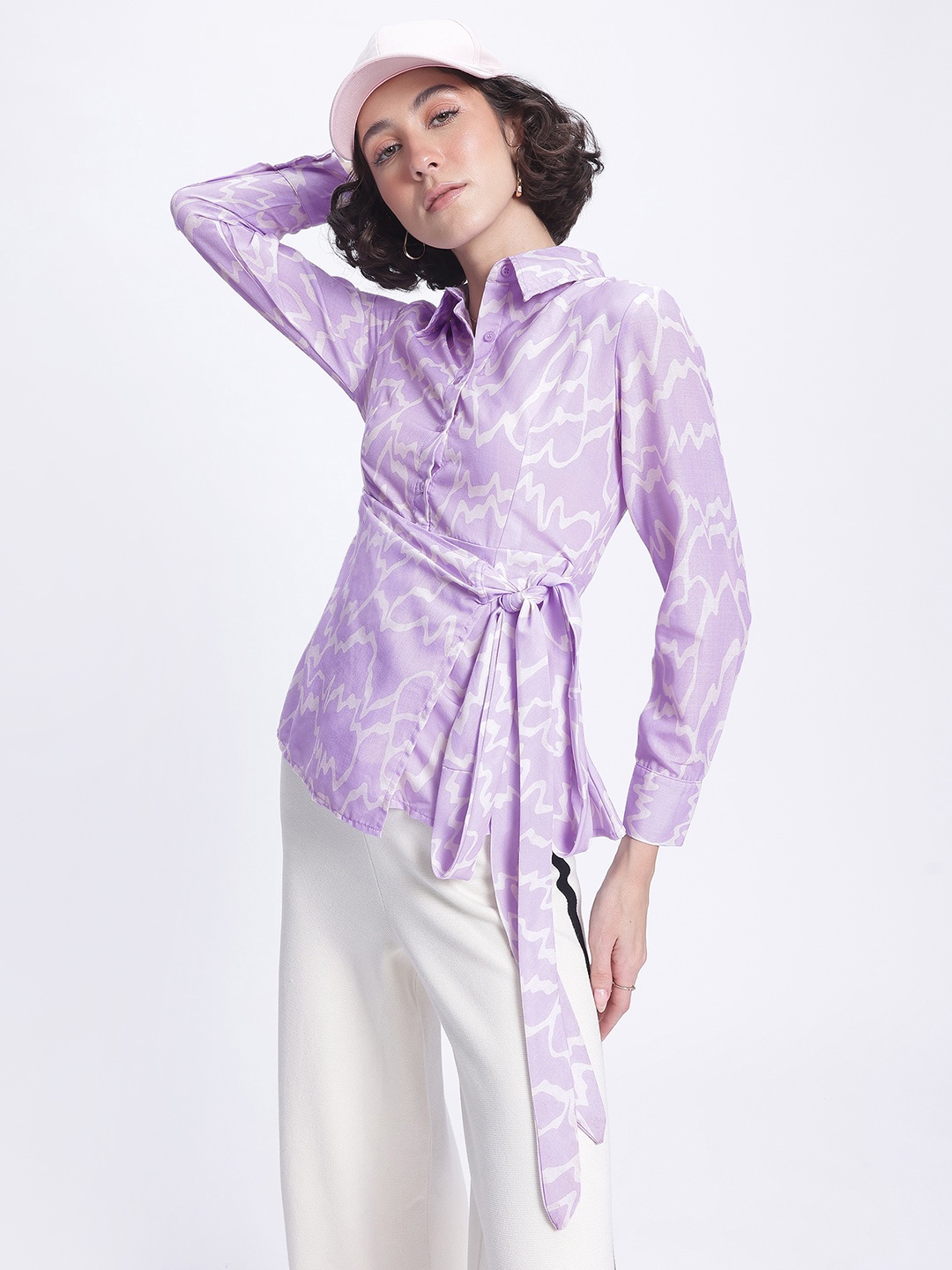 

DressBerry Artsy Aura Printed Wrap Top, Lavender