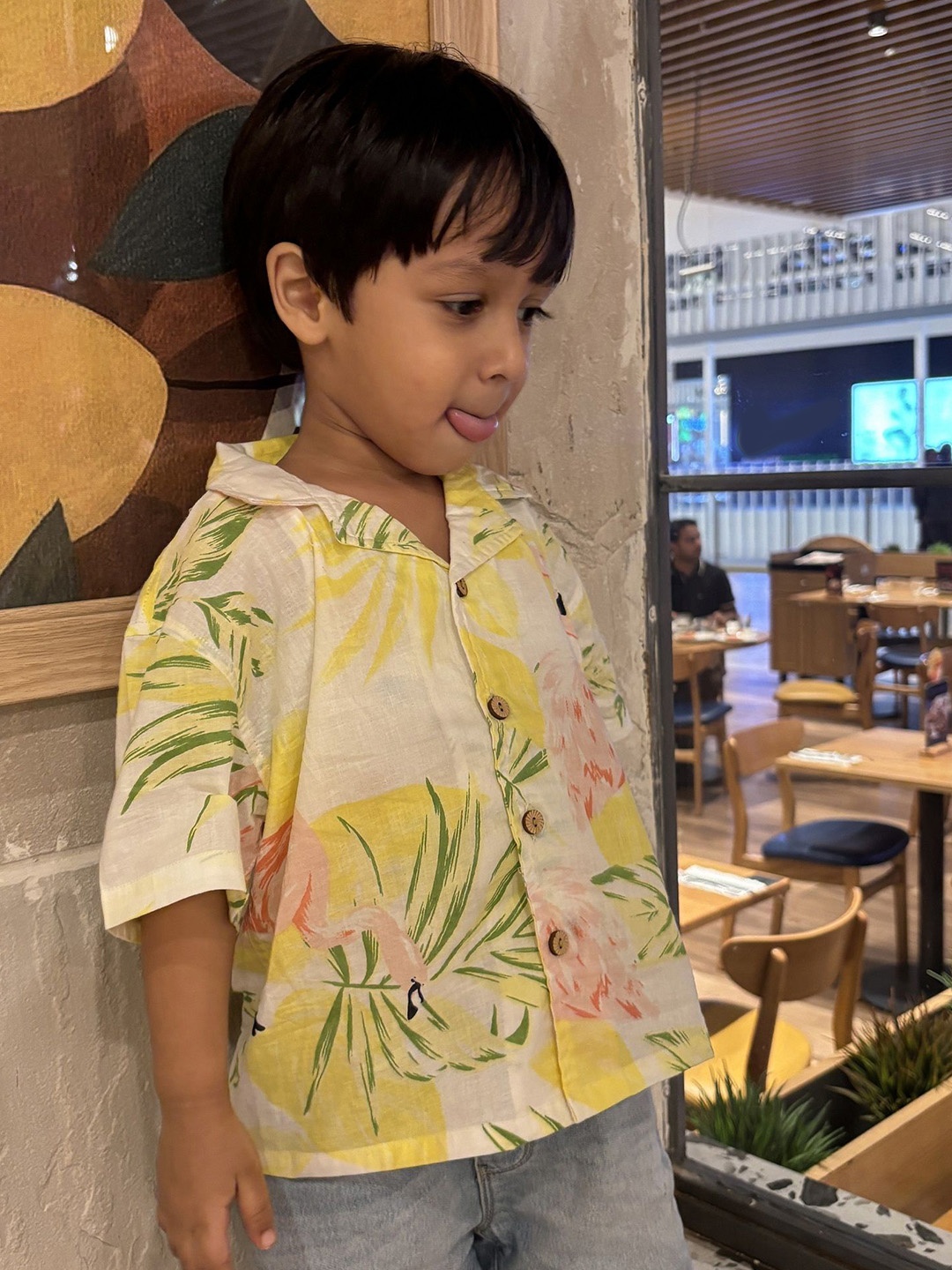 

MASU LIVING Boys Comfort Cuban Collar Floral Printed Cotton Casual Shirt, Yellow