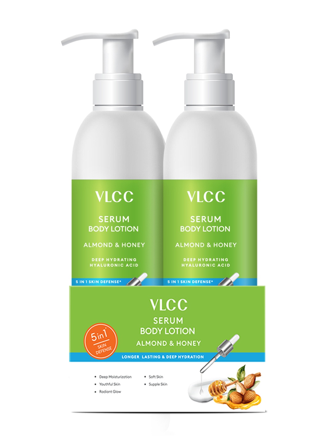 

VLCC Set Of 2 Serum Body Lotion With Almond & Honey - 300 ml Each, Green