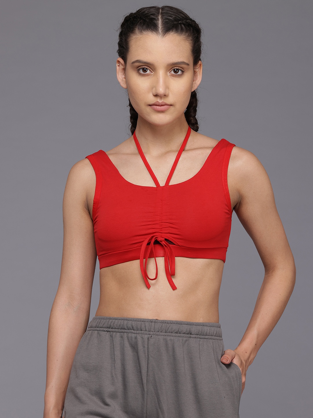 

HRX by Hrithik Roshan Ruched Detail Medium Coverage Lightly Padded Workout Bra KL017_03, Red