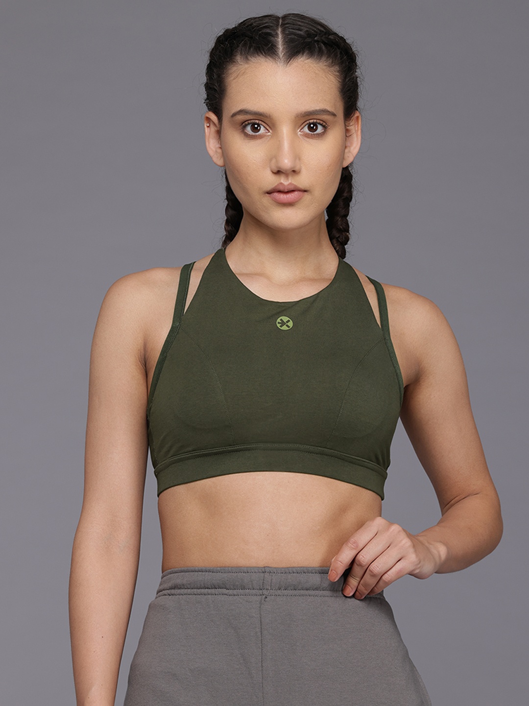 

HRX by Hrithik Roshan Styled Back Medium Coverage Lightly Padded Workout Bra KY018_03, Olive