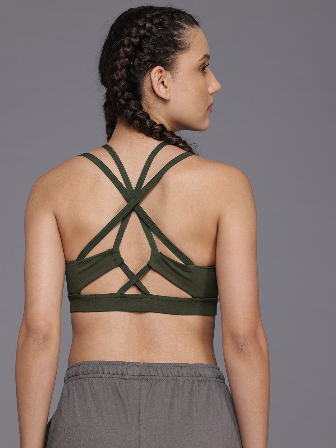 

HRX by Hrithik Roshan Styled Back Medium Coverage Lightly Padded Workout Bra KY018_03, Olive