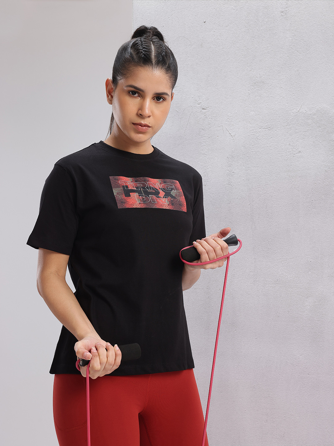 

HRX by Hrithik Roshan Women Twin Collection Brand Logo Printed Training T-shirt, Black