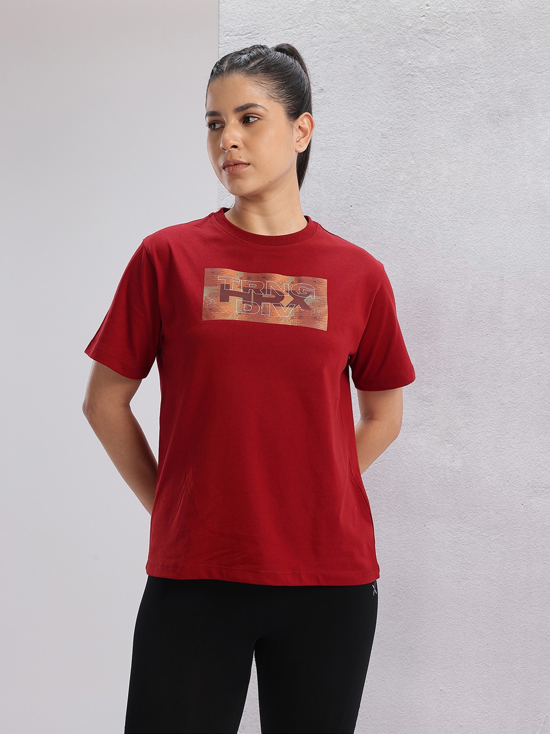 

HRX by Hrithik Roshan Twin Collection Printed Training T-shirt, Maroon
