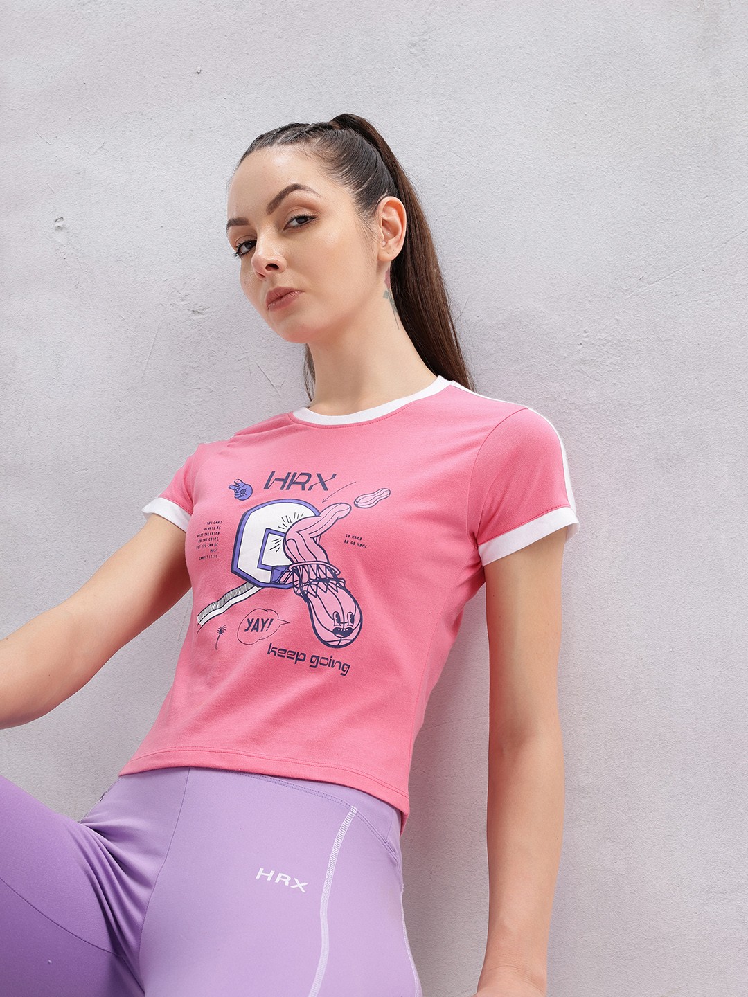 

HRX by Hrithik Roshan Lifestyle Graphic Printed Crop T-shirt, Pink