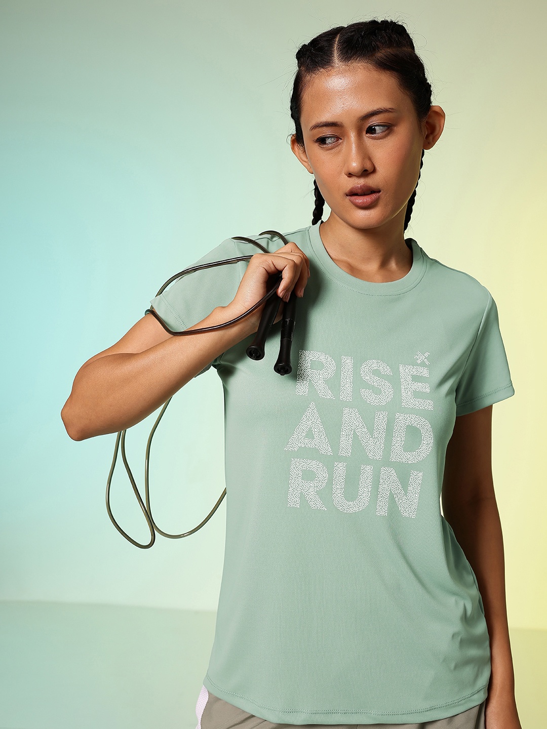 

HRX by Hrithik Roshan Typography Printed Rapid-Dry Running T-shirt, Green