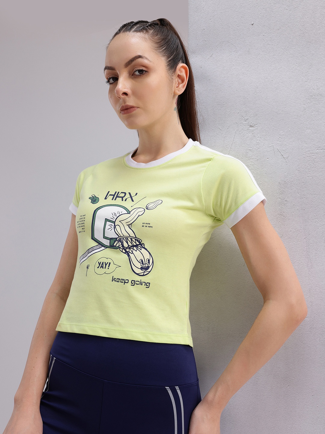 

HRX by Hrithik Roshan Graphic Print Crop T-shirt, Green