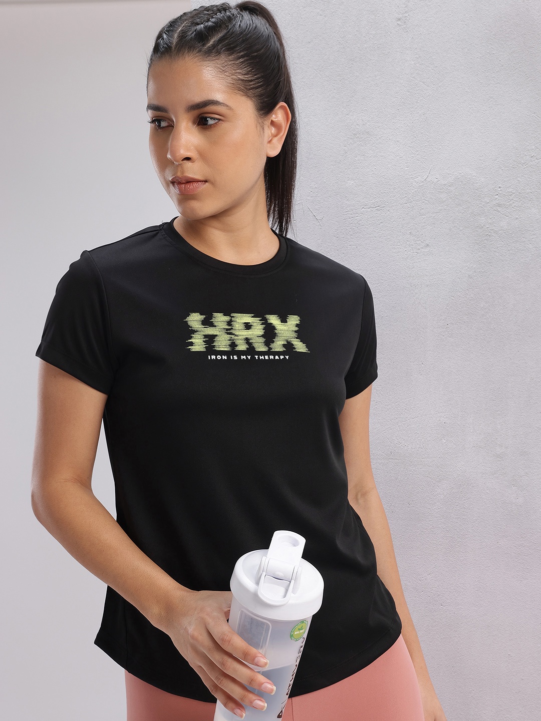 

HRX by Hrithik Roshan Twin Collection Rapid-Dry Printed Training T-shirt, Black