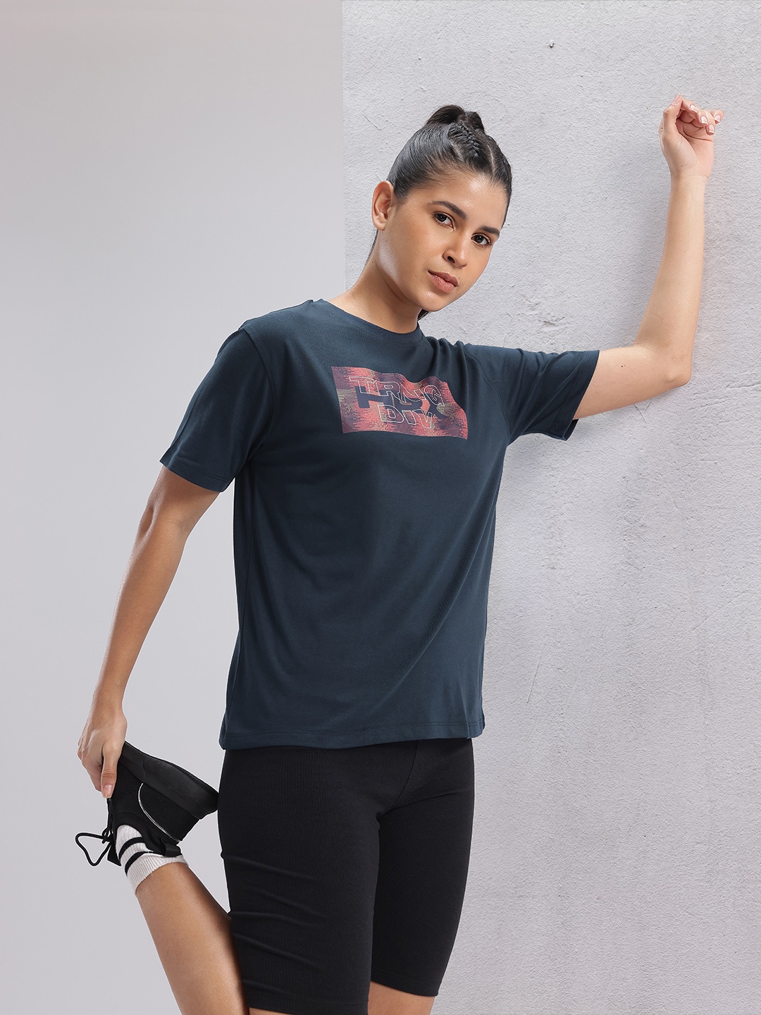 

HRX by Hrithik Roshan Twin Collection Printed Training T-shirt, Navy blue