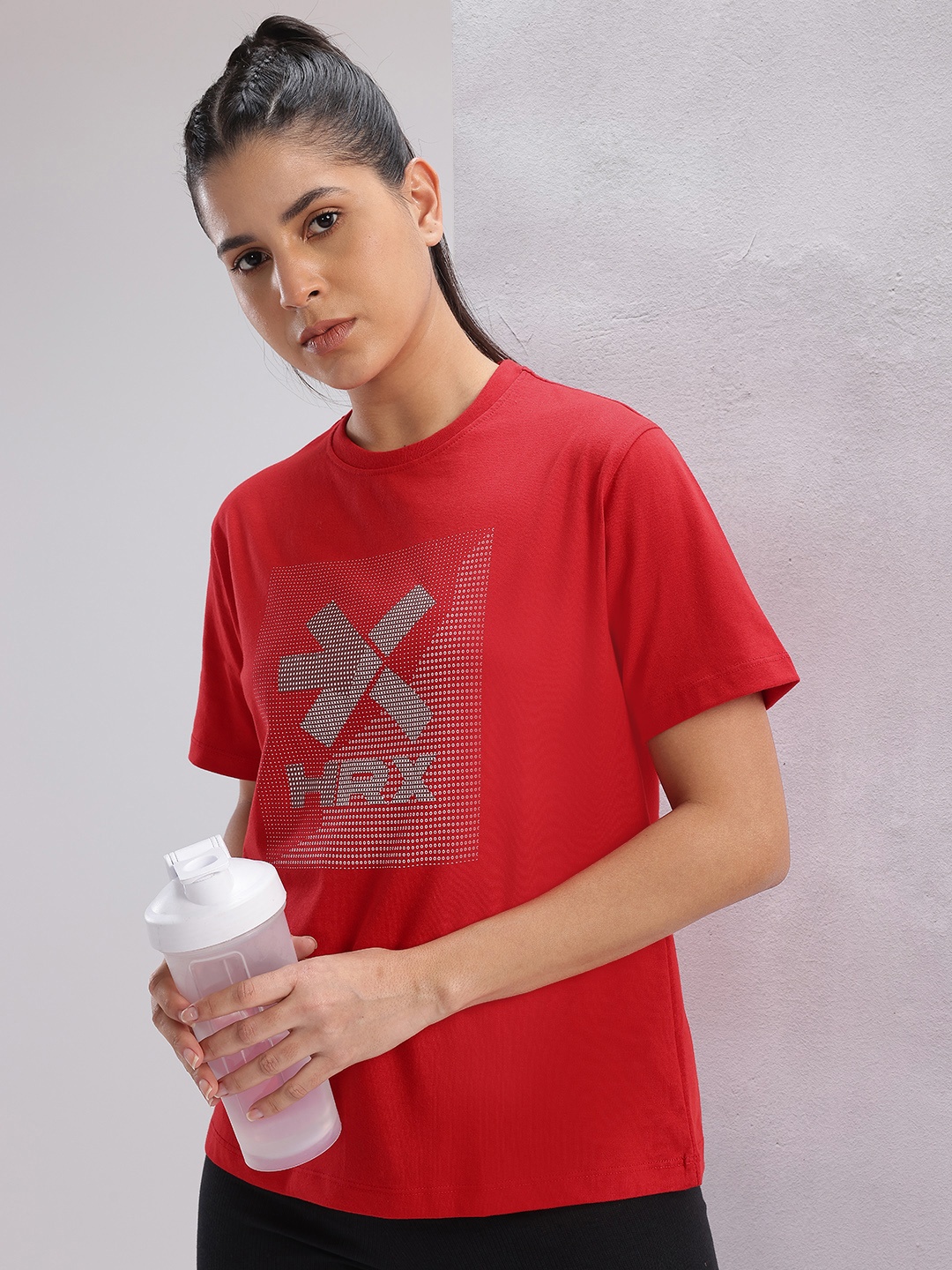 

HRX by Hrithik Roshan Twin Collection Brand Logo Printed Training T-shirt, Red