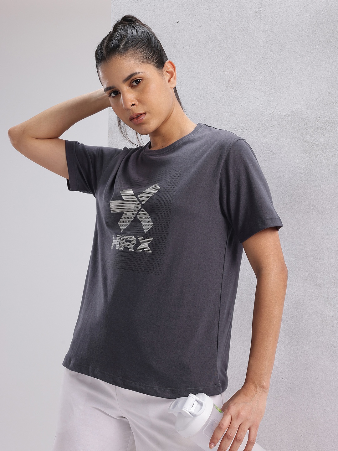 

HRX by Hrithik Roshan Twin Collection Brand Logo Print Training T-shirt, Charcoal
