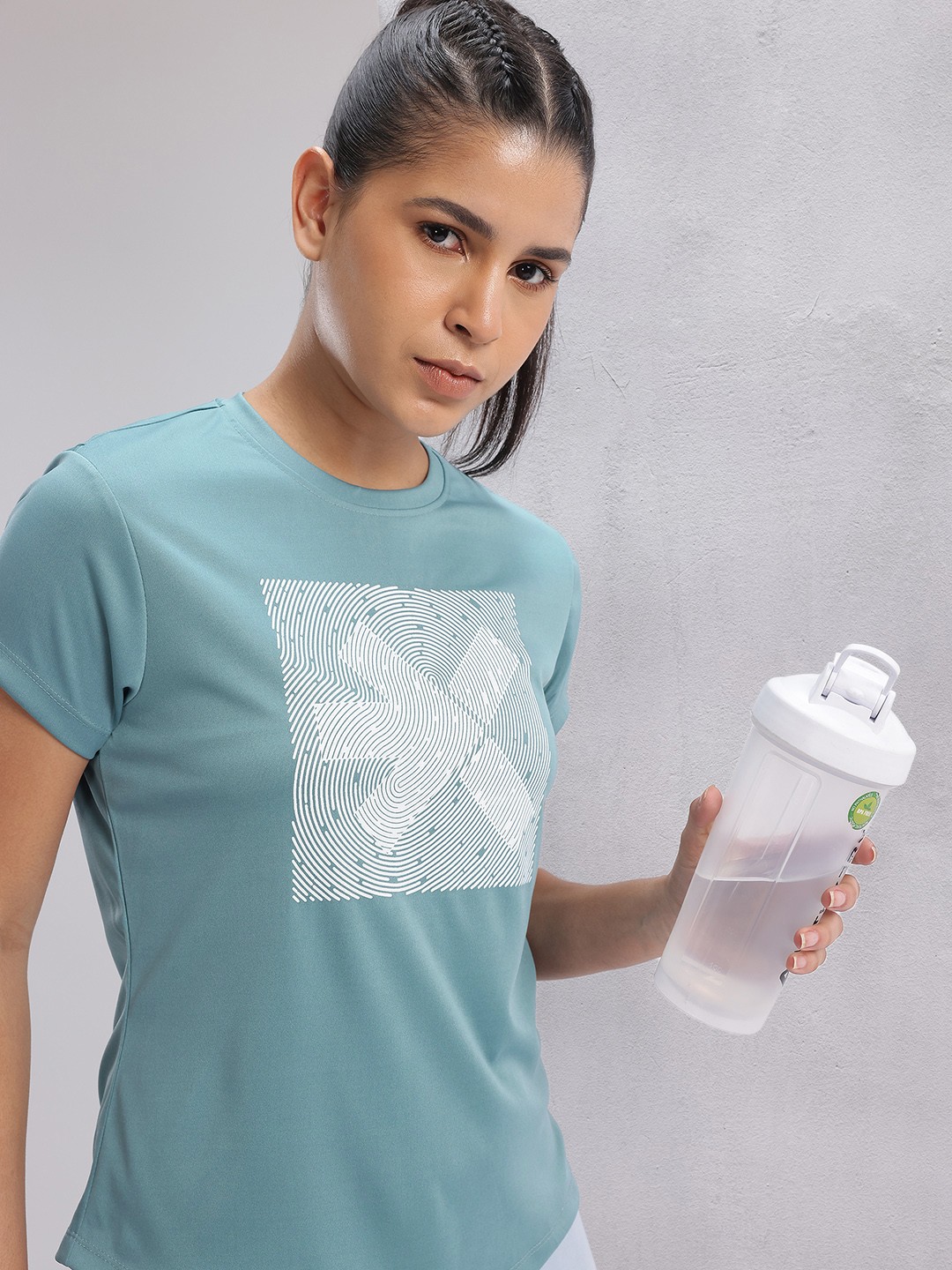 

HRX by Hrithik Roshan Twin Collection Brand Logo Printed Rapid-Dry Training T-shirt, Blue