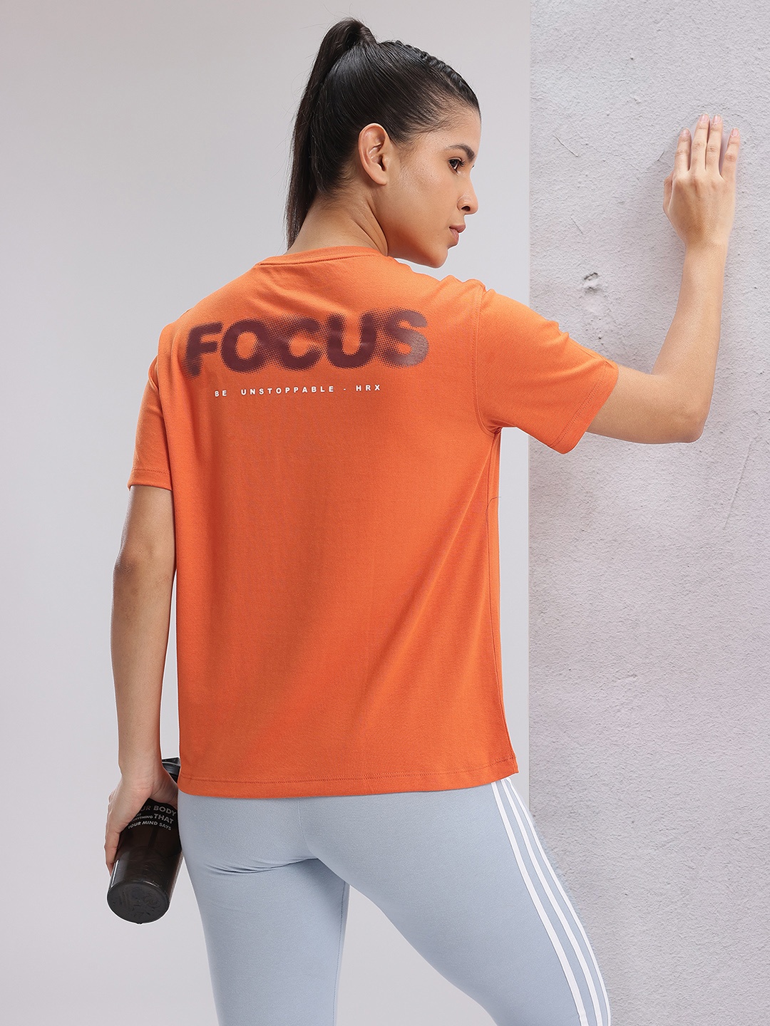 

HRX by Hrithik Roshan Twin Collection Typography Print Training T-shirt, Orange