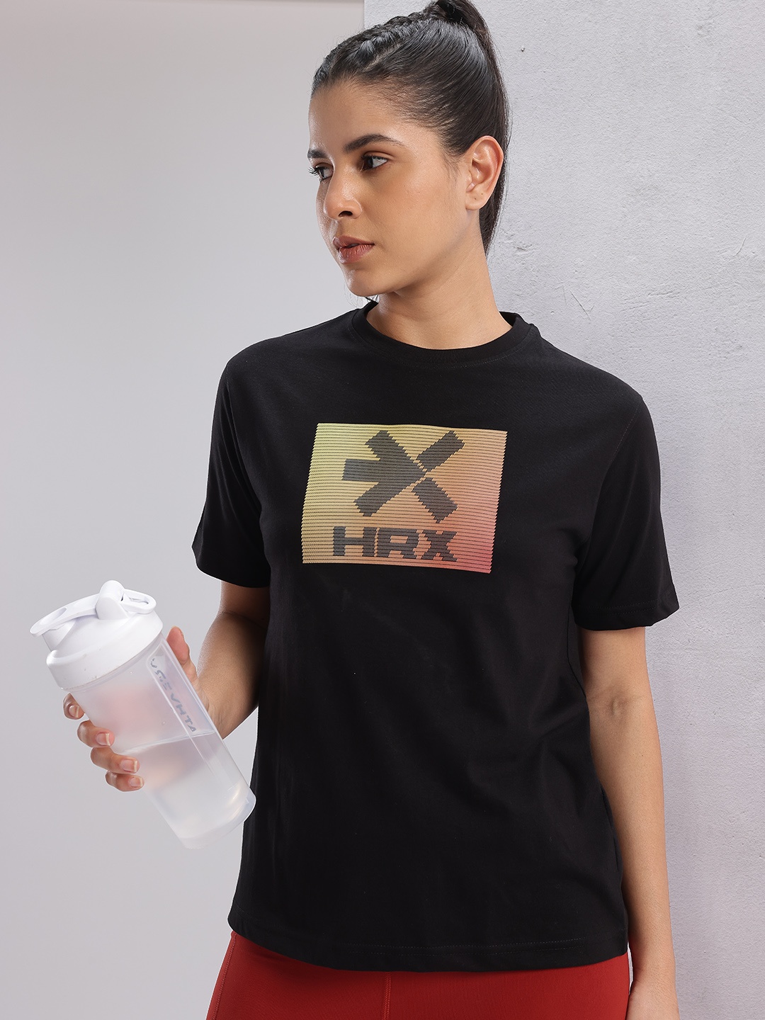 

HRX by Hrithik Roshan Women Twin Collection Brand Logo Printed T-shirt, Black