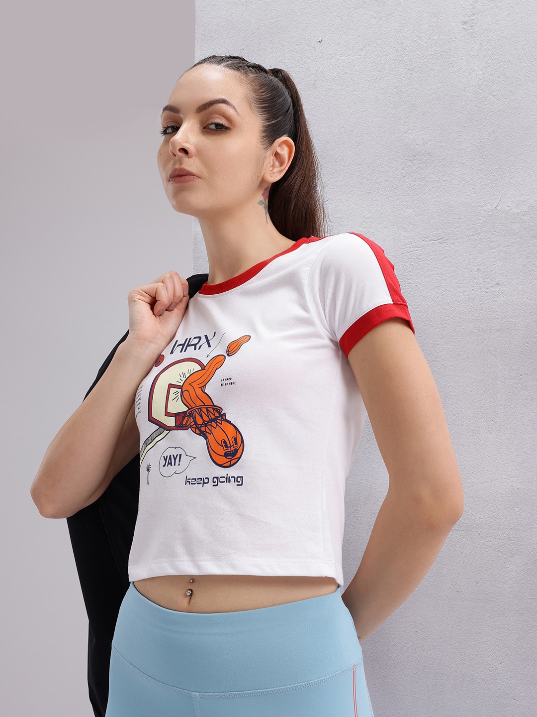 

HRX by Hrithik Roshan Graphic Print Crop T-shirt, White