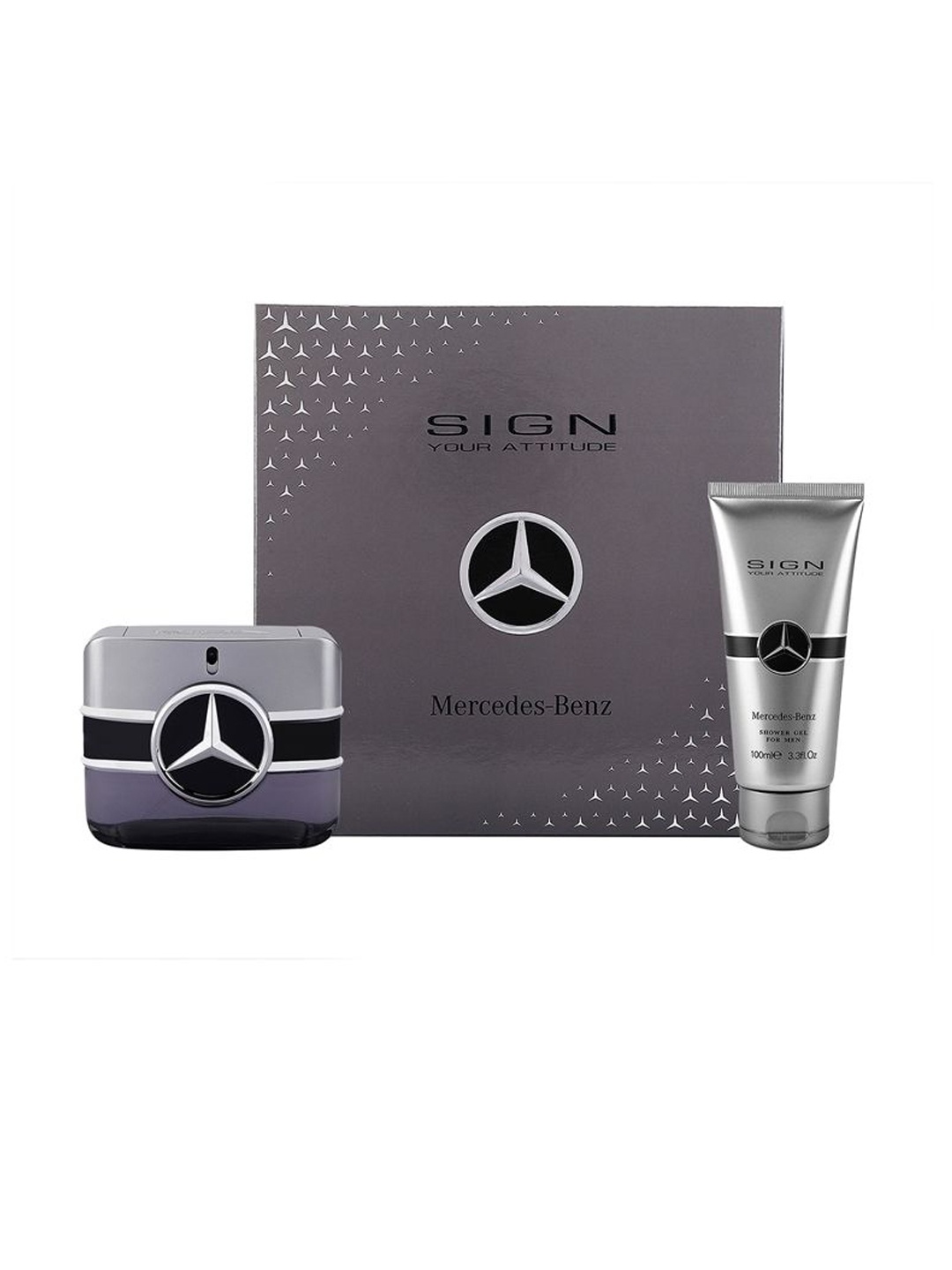 

Mercedes Benz Set Of 2 Sign Your Attitude Eau De Toilette With Shower Gel -100 ml Each, Grey