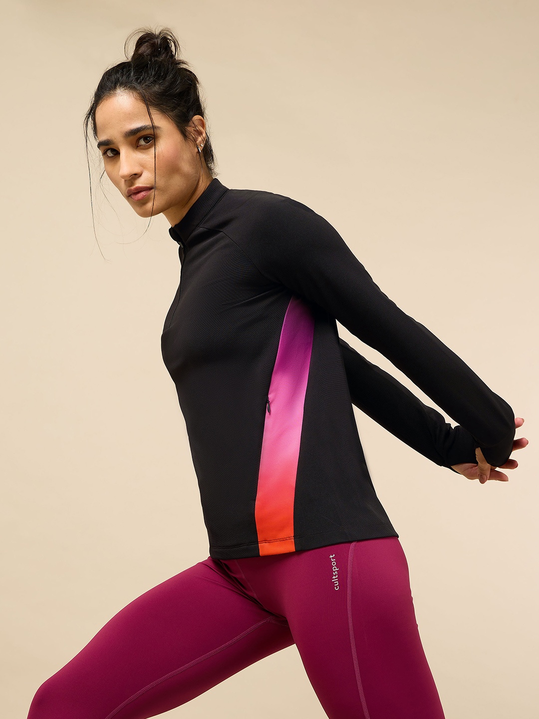 

CULT Women Mock Collar Colourblocked Sporty Jacket, Black