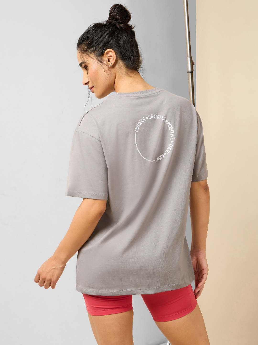 

CULT Women Bio Finish Typography Printed Round Neck Cotton Oversized T-shirt, Grey