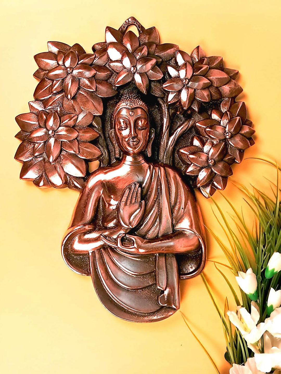 apka mart Brown Metal Buddha Hanging Wall Decor, Bronze