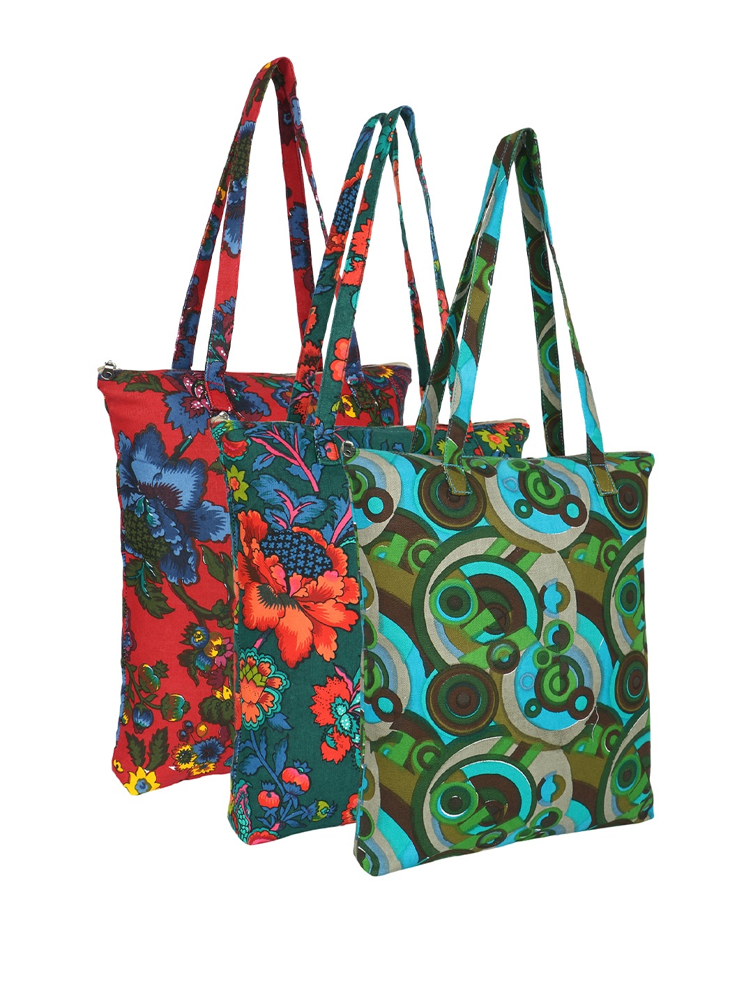 

Anekaant Unisex Floral Printed Structured Cotton Tote Bags, Red