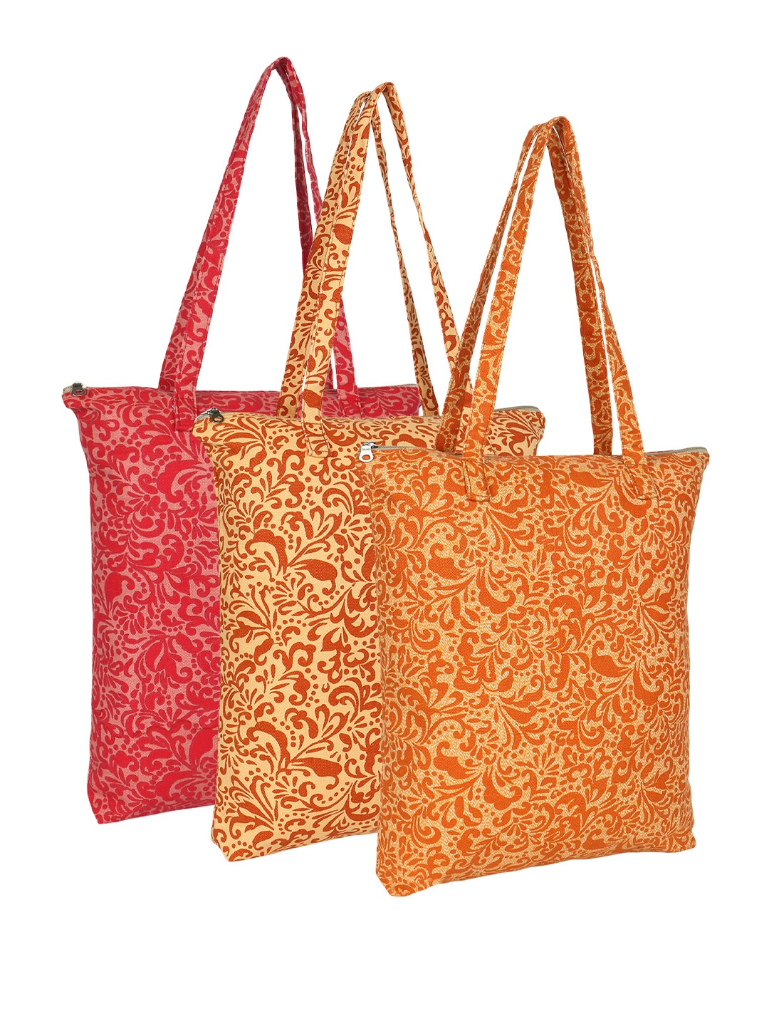 

Anekaant Unisex Floral Printed Structured Cotton Tote Bags, Red