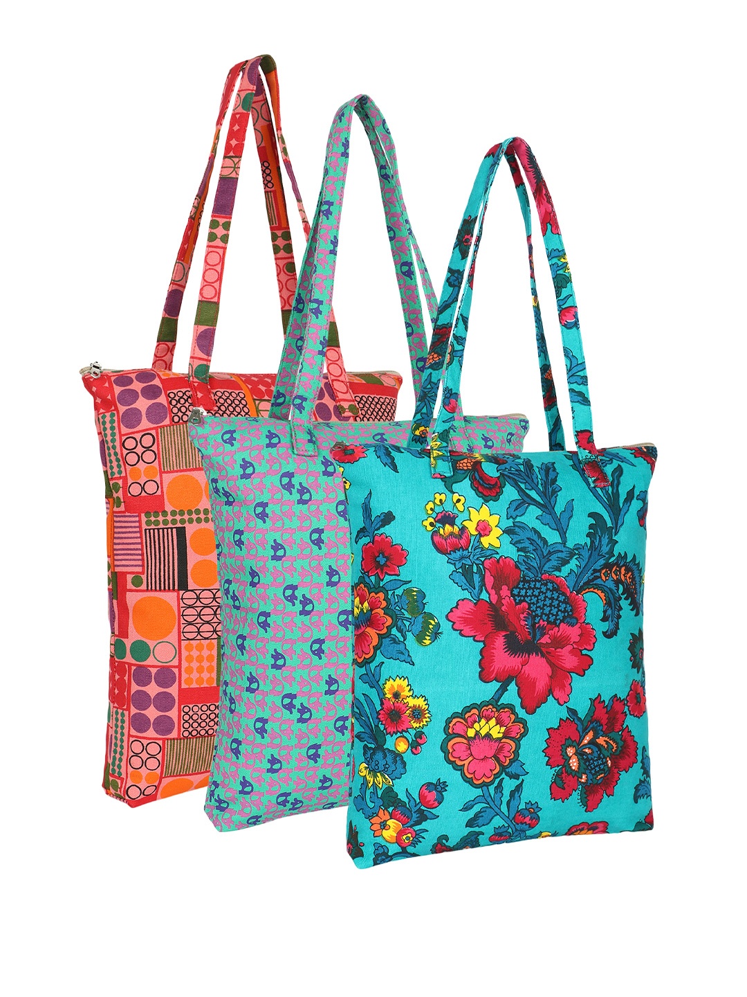 

Anekaant Unisex Floral Printed Structured Cotton Tote Bags, Blue